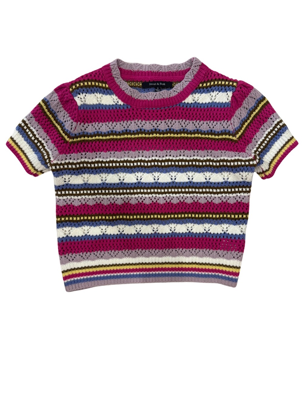 Strut & Bolt Size S Multicolor Open Knit Short Sleeve Sweater Top